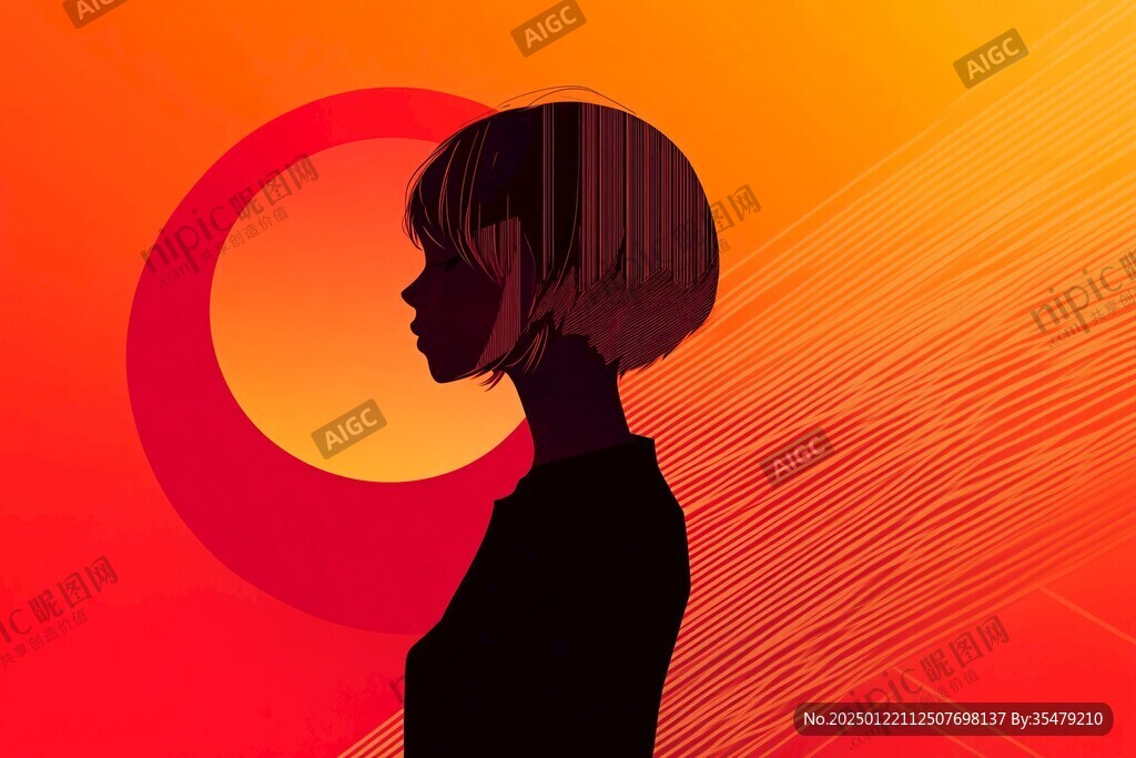 短發(fā)女孩剪影