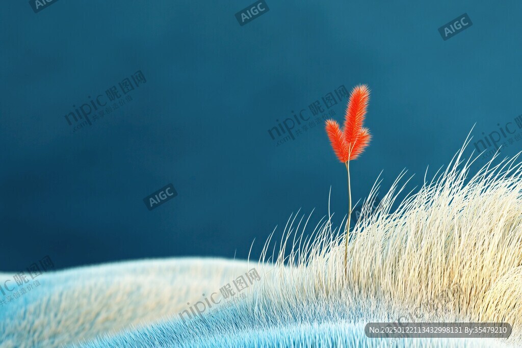 小紅花藍(lán)色背景