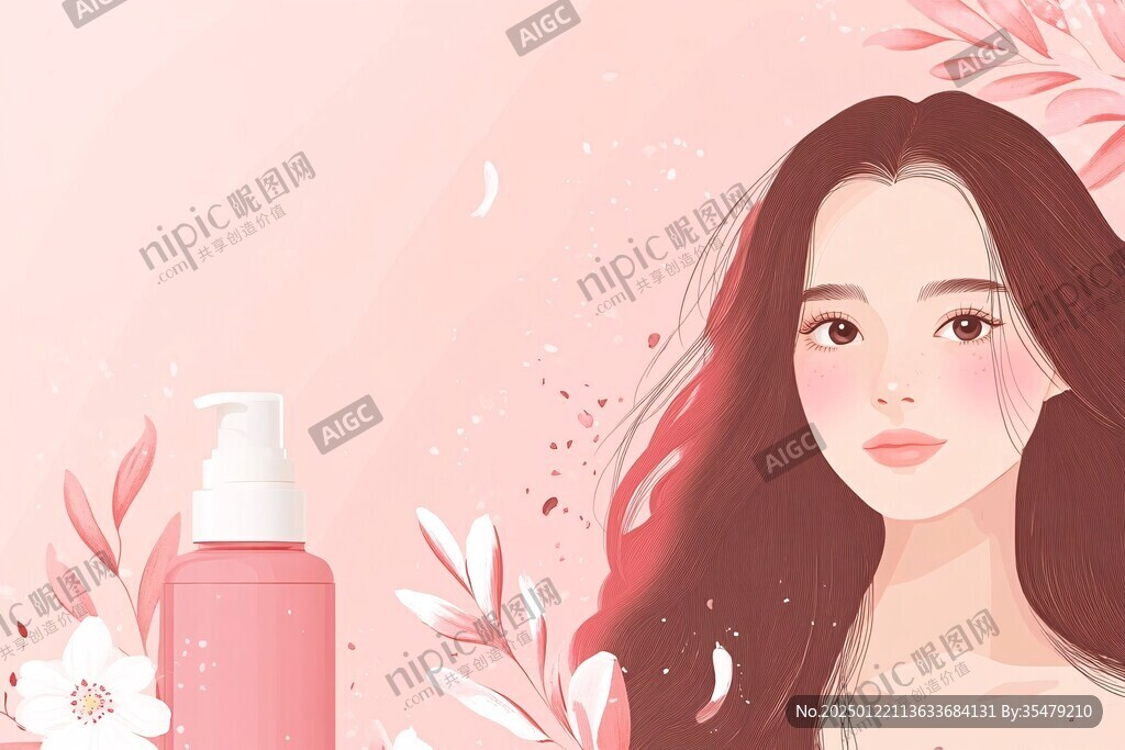 卡通美女護(hù)膚插畫