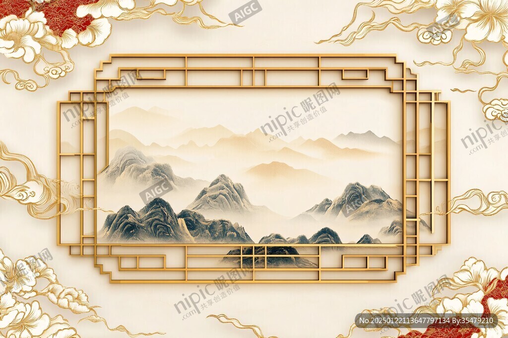 中式窗景插畫