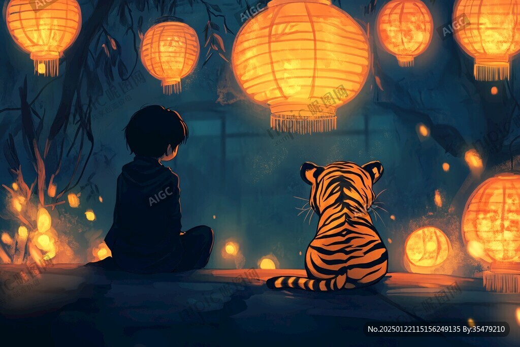 瑞虎寅虎迎春插畫