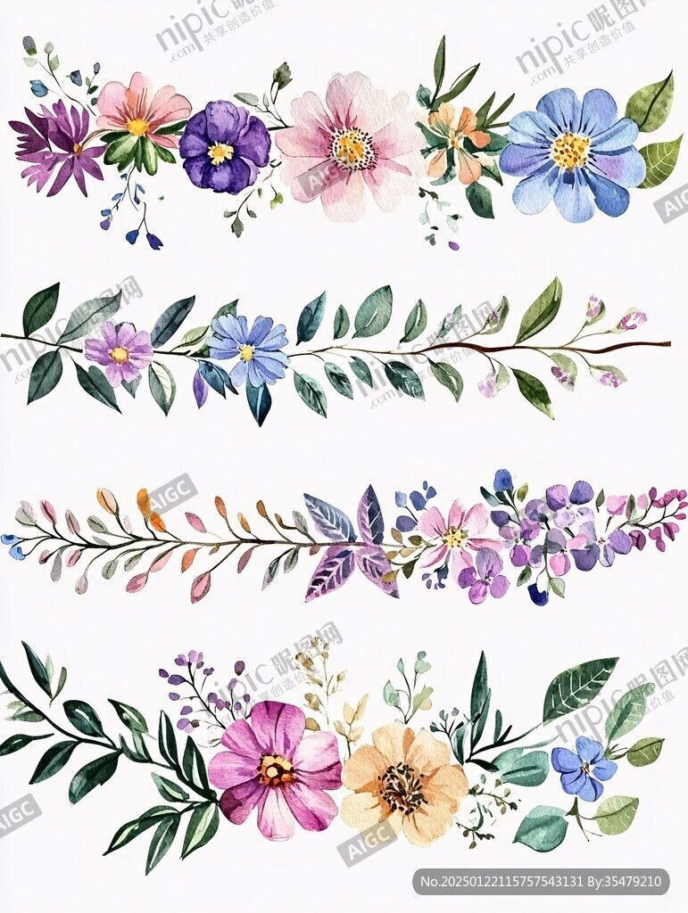 水彩花卉膠帶素材
