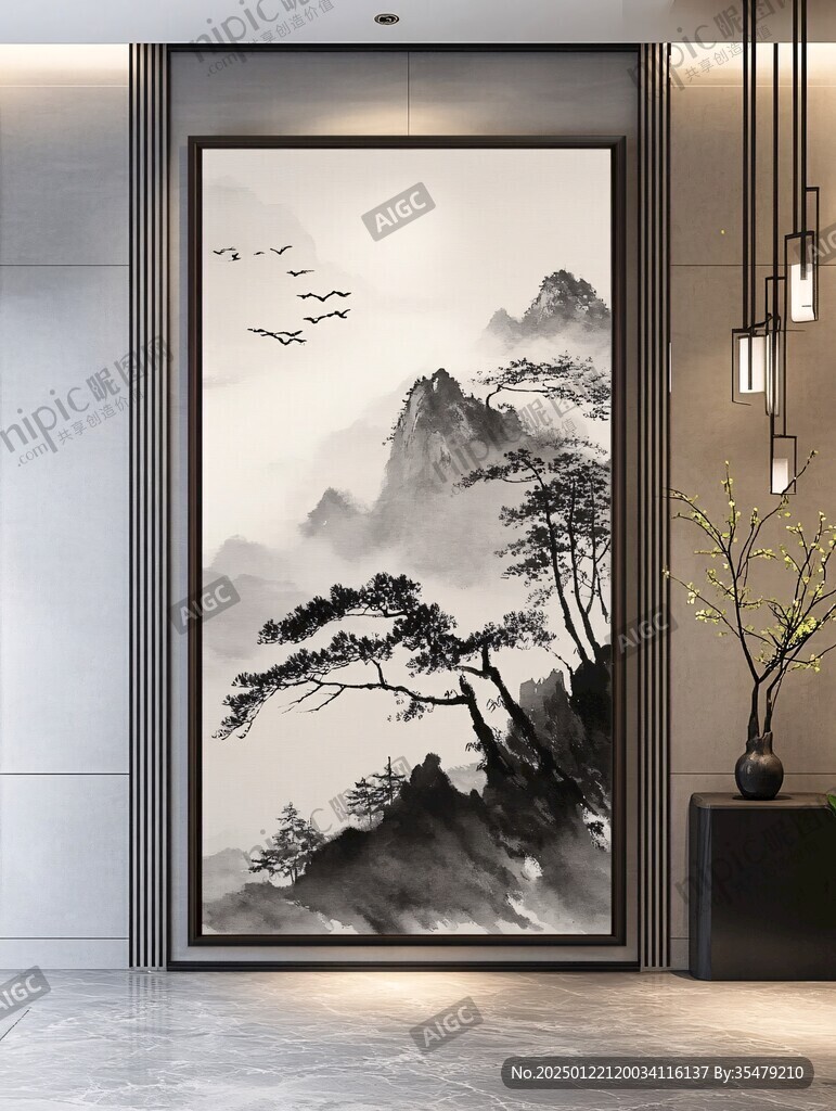 豎版掛畫屏風墨韻禪意