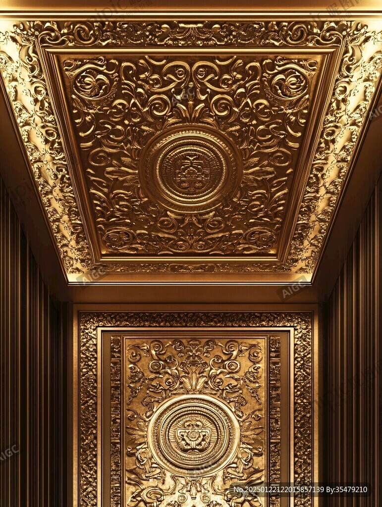 古建浮雕貼金天花板