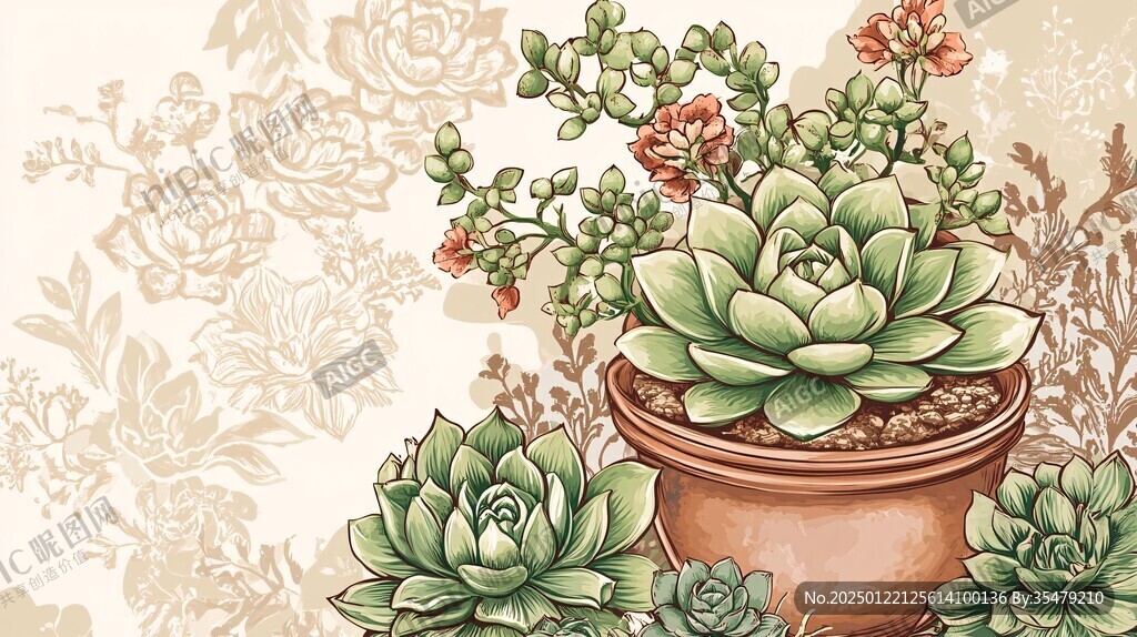 多肉植物插畫