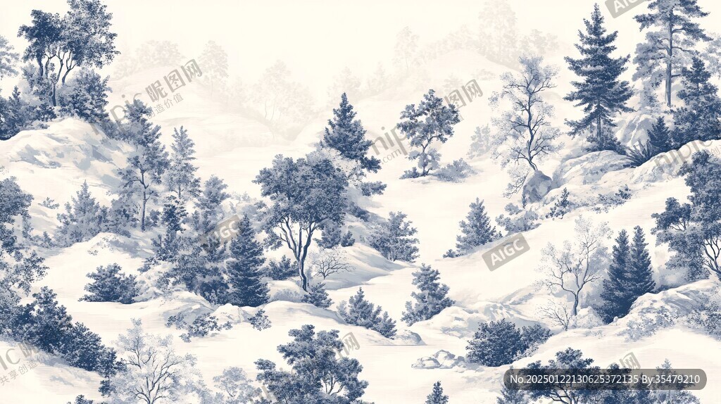 工筆手繪雪景圖