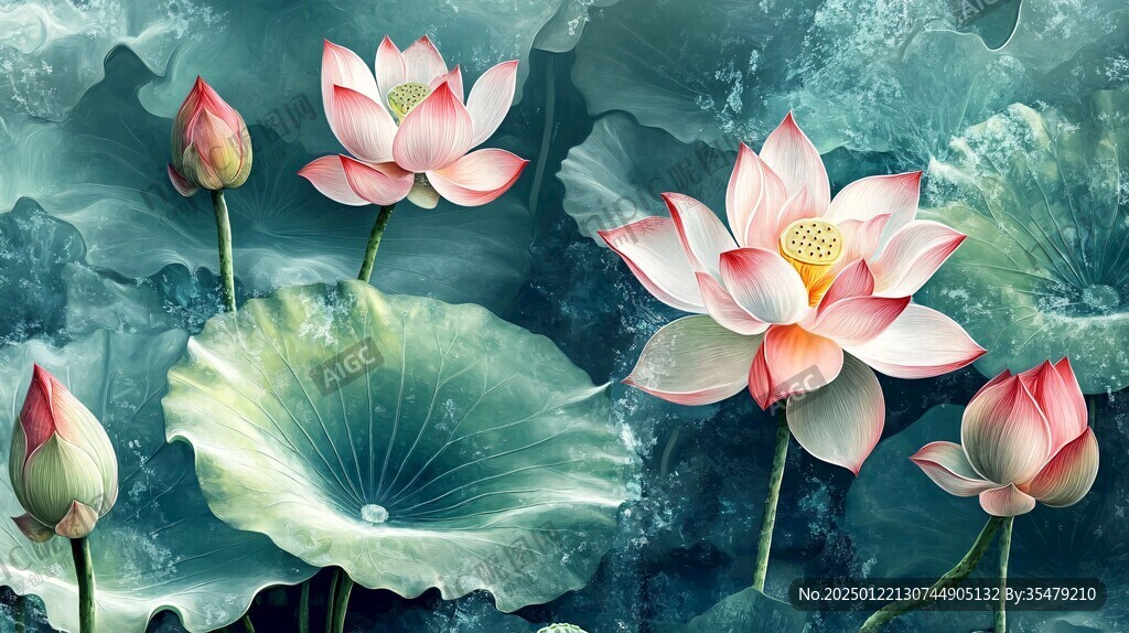3d荷花裝飾畫