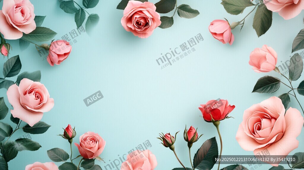 玫瑰花藍色背景