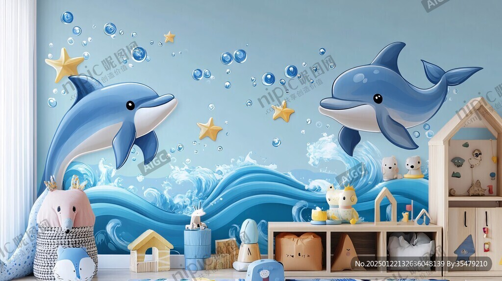 3d海豚卡通壁畫