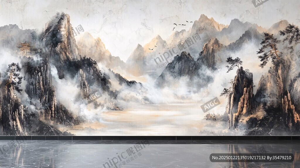 大氣山河屏風