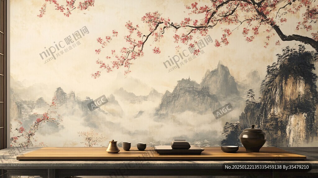 梅壁畫(huà)墻紙