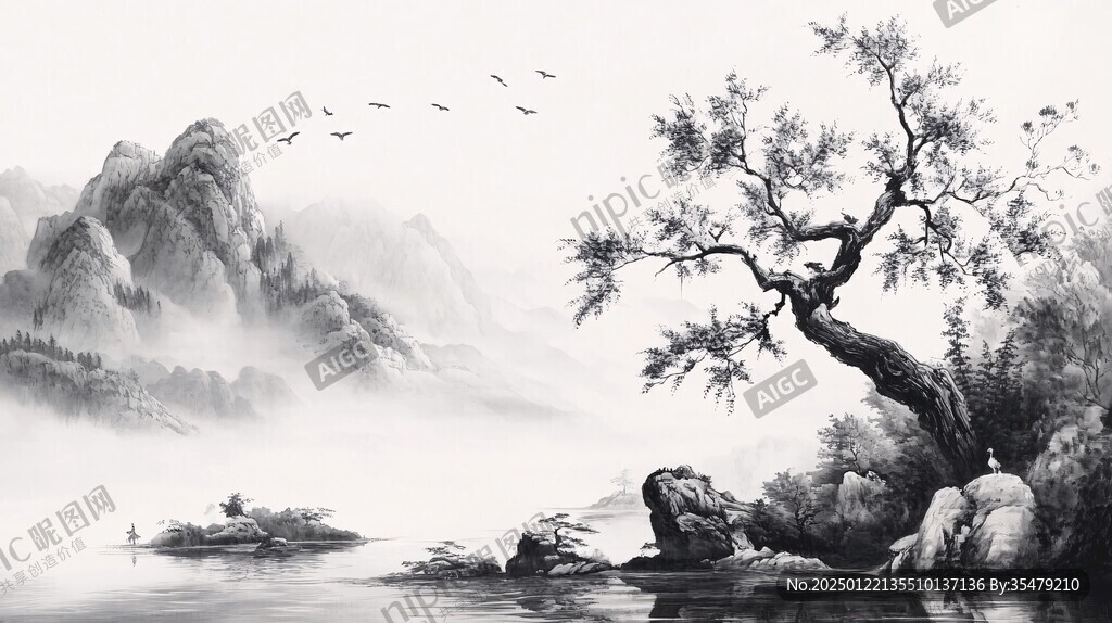 水墨數(shù)字畫山水畫壁紙