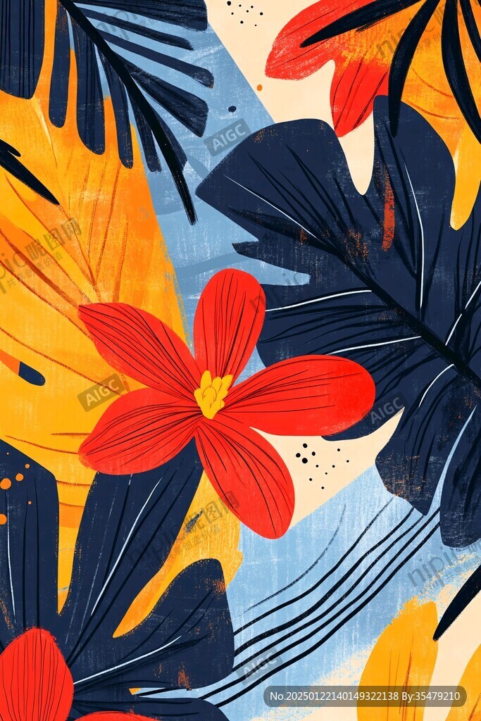 線條色塊花卉