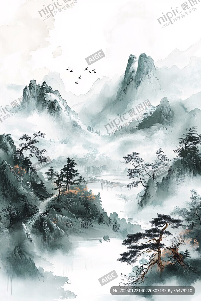 唯美古風山水插畫