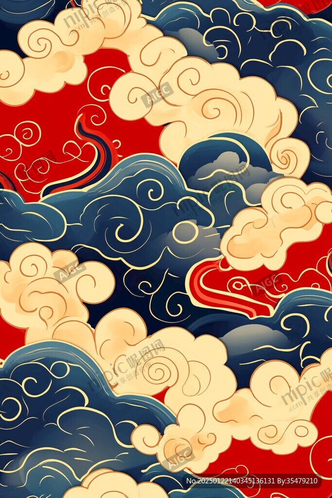 中式圖案云紋浪花