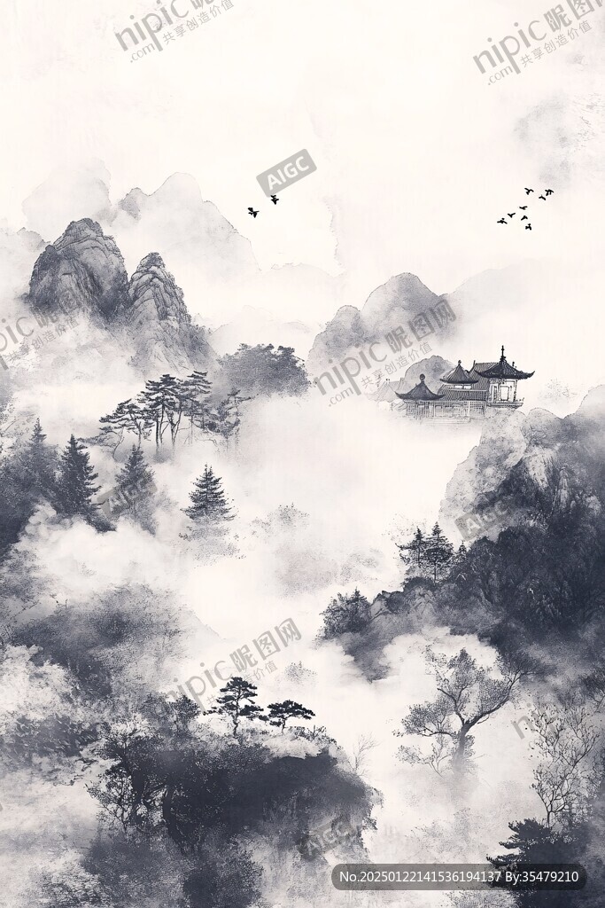 樓閣山水意境畫