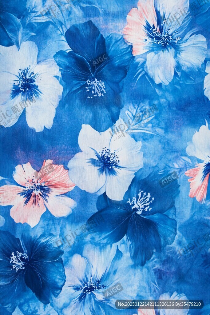 藍色唯美小花裝飾畫