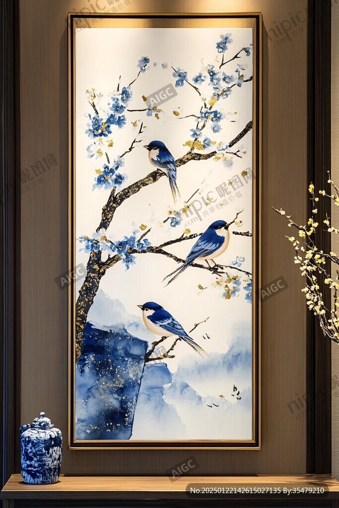 酒店客廳走廊梅花花鳥