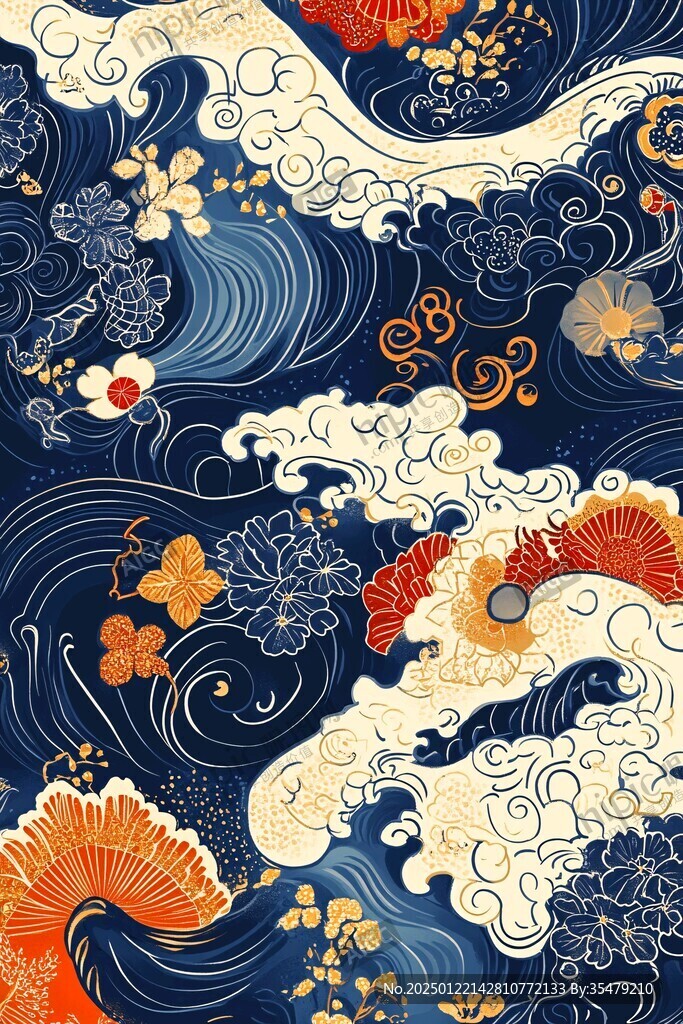 日式浪花背景