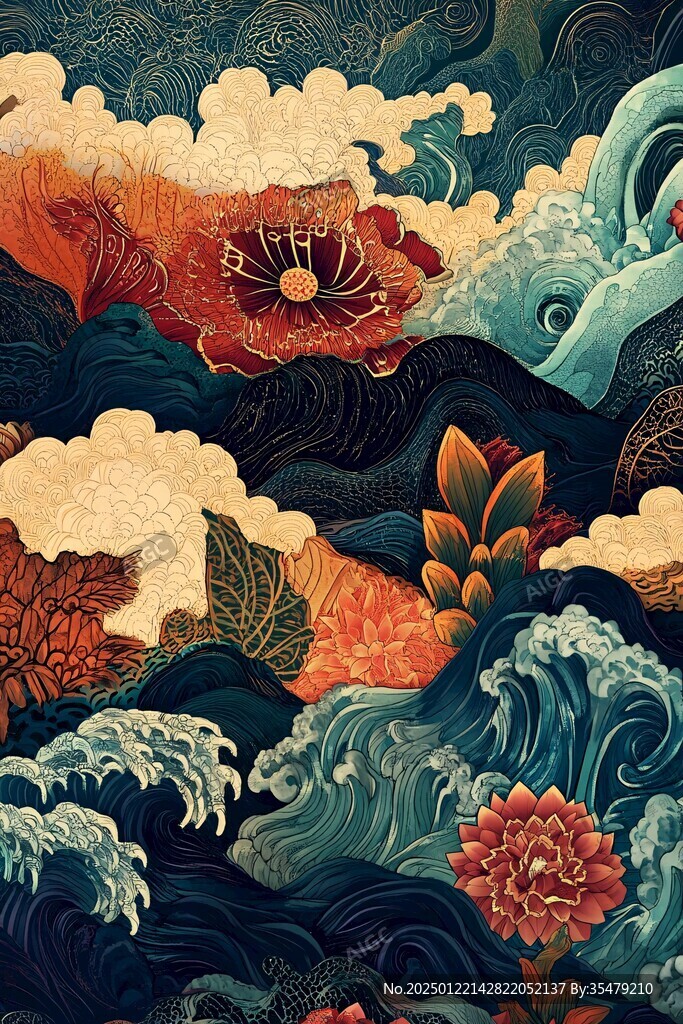 古風(fēng)海浪包裝插畫