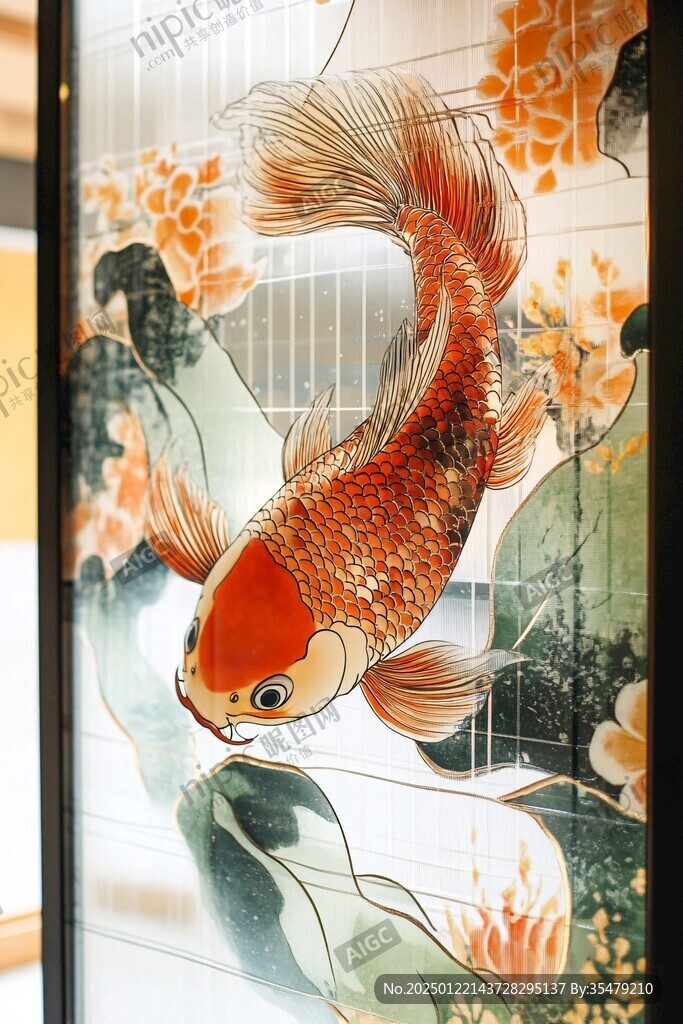 現(xiàn)代屏風鯉魚圖