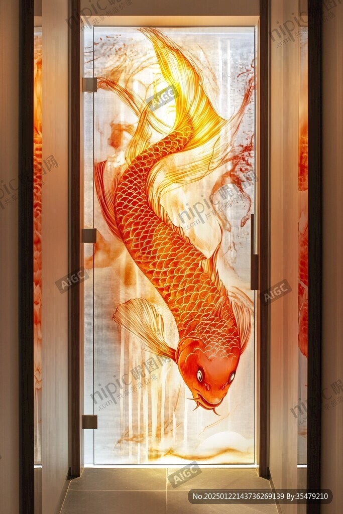 現代屏風鯉魚圖