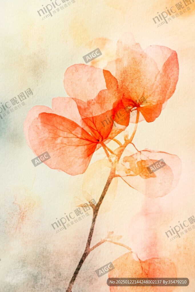 水彩紅色花瓣畫