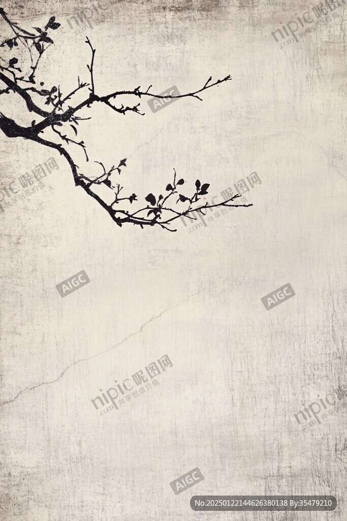 斑駁樹枝影舊紙紋
