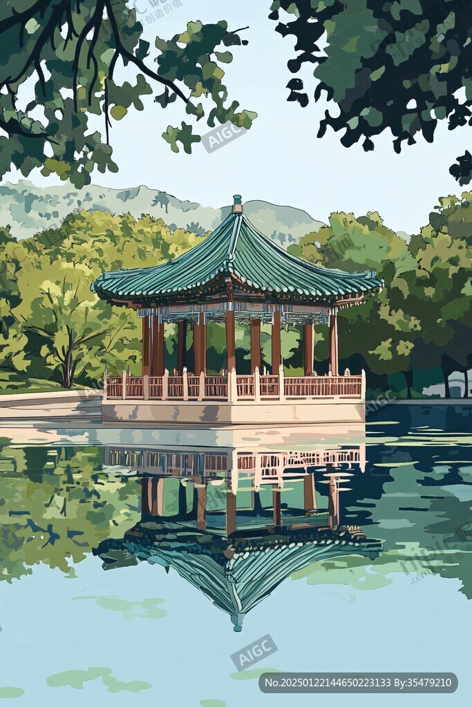 插畫愛晚亭