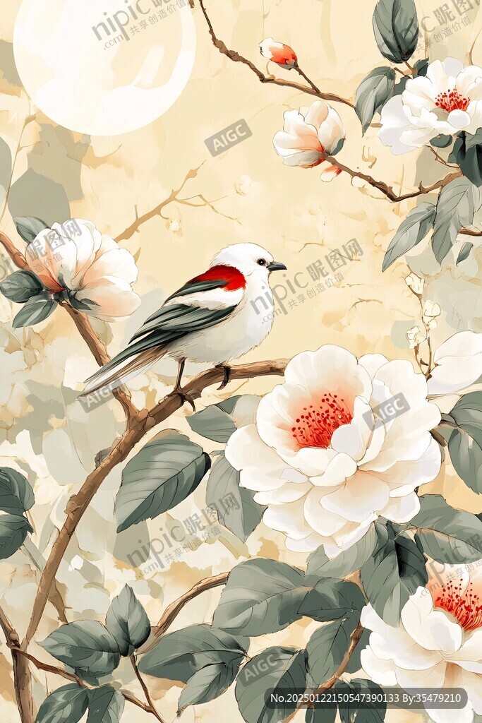 花好月圓花朵花卉飛鳥