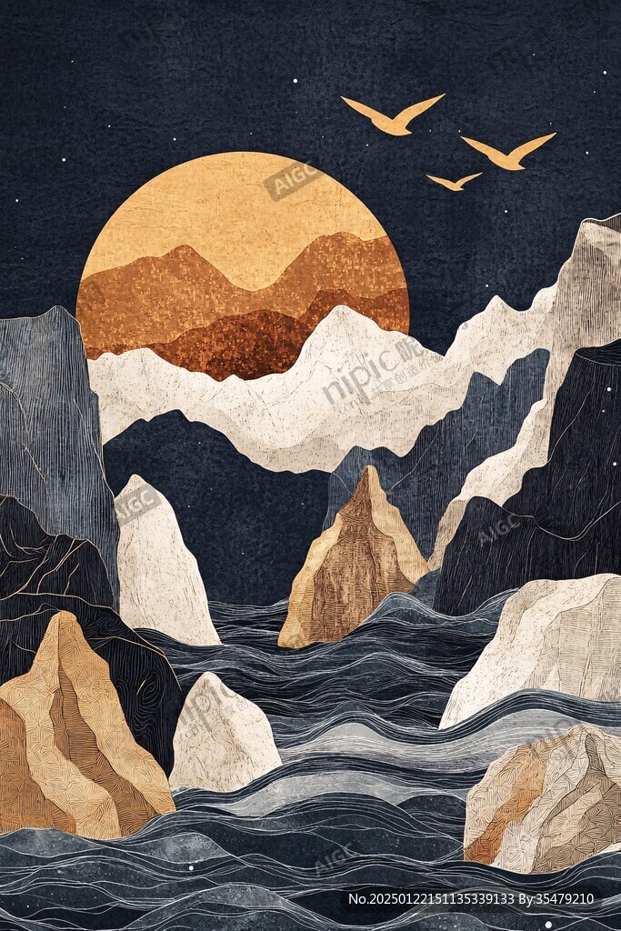 高端山水線包裝插畫