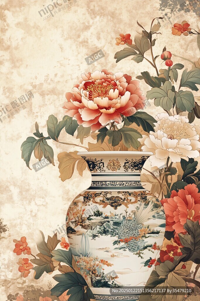 高清插畫宮廷靜物花卉