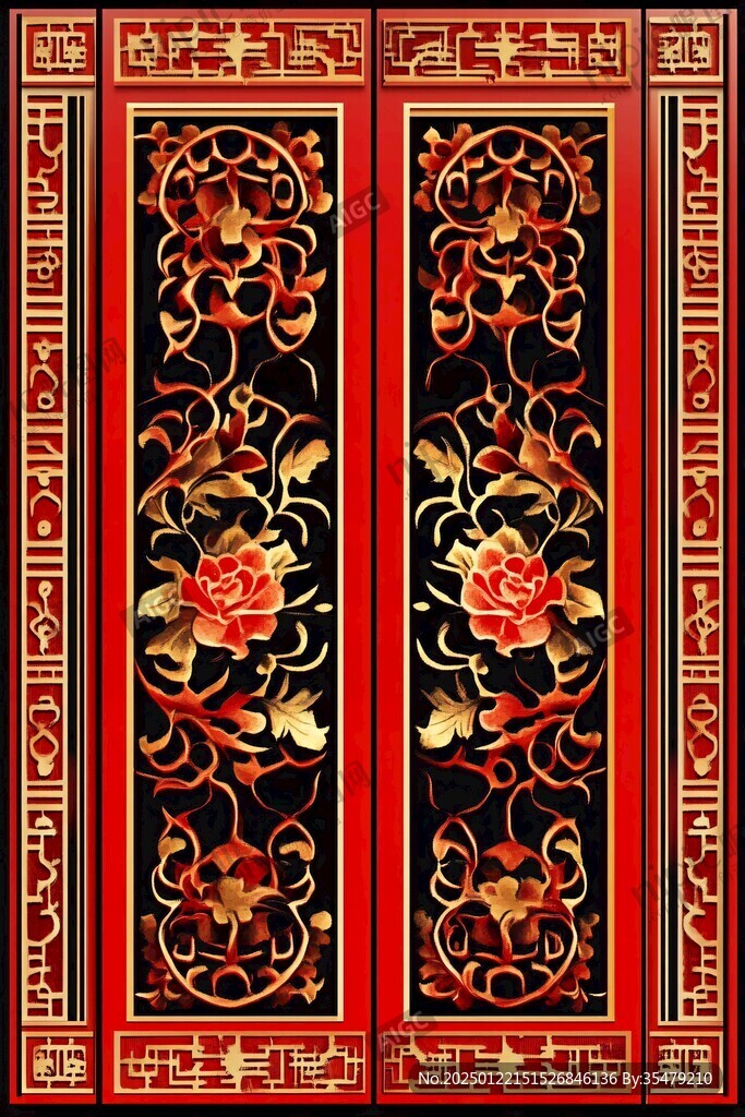 中式門(mén)扇花鳥(niǎo)木雕