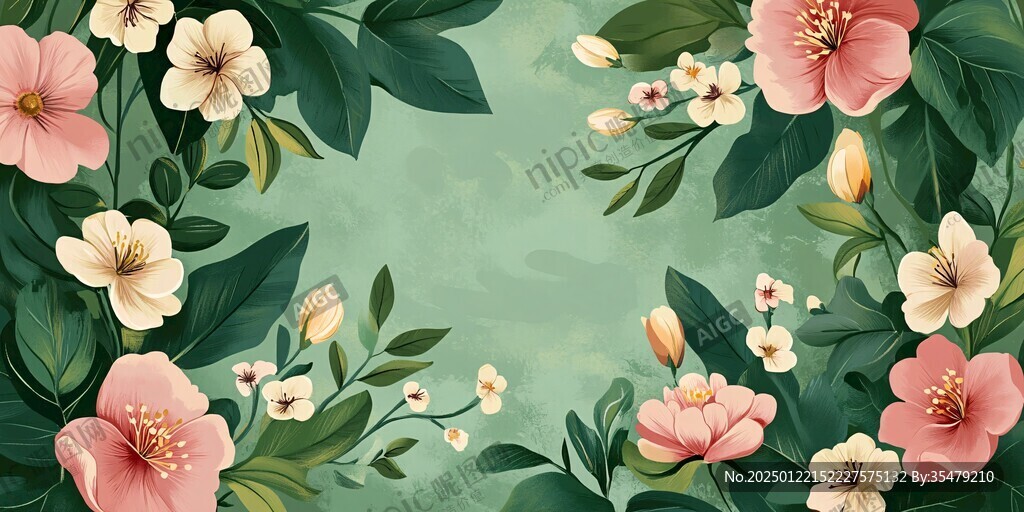 綠葉鮮花背景圖