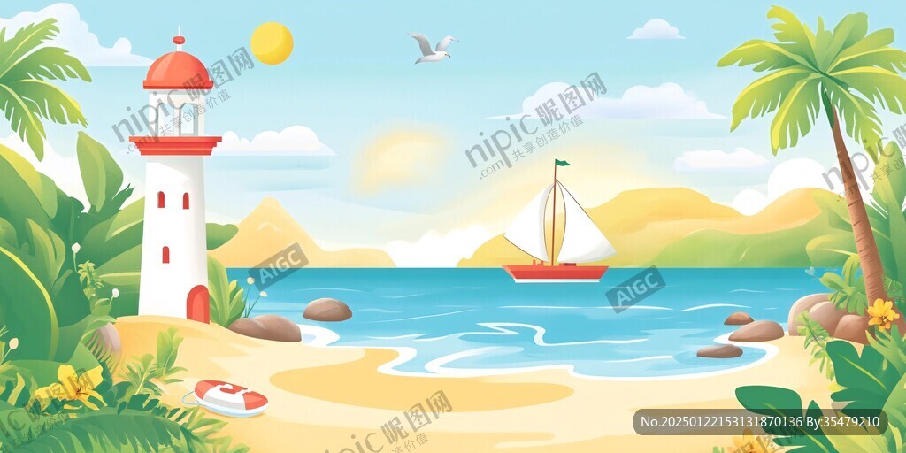 夏日海邊插畫