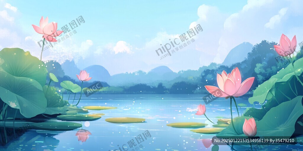 荷塘插畫