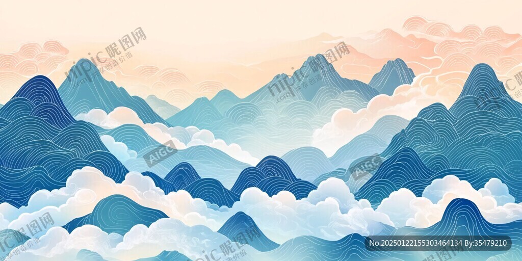 高端山水線包裝插畫