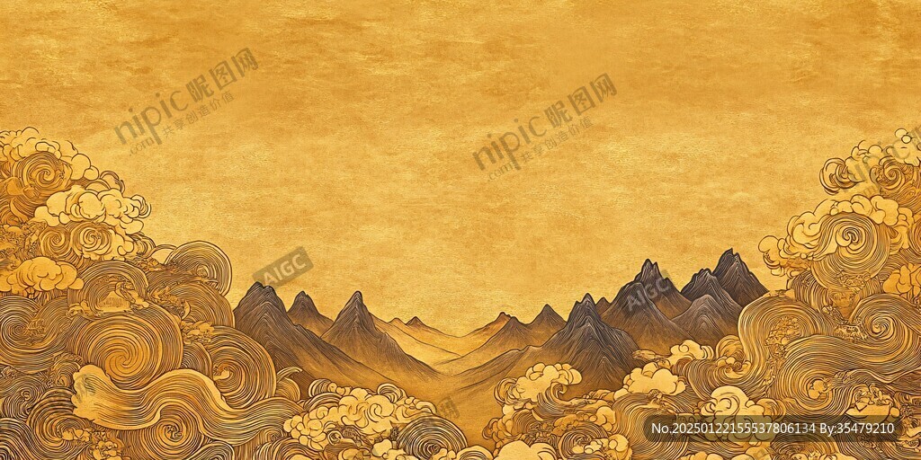 金色古風古典山水背景