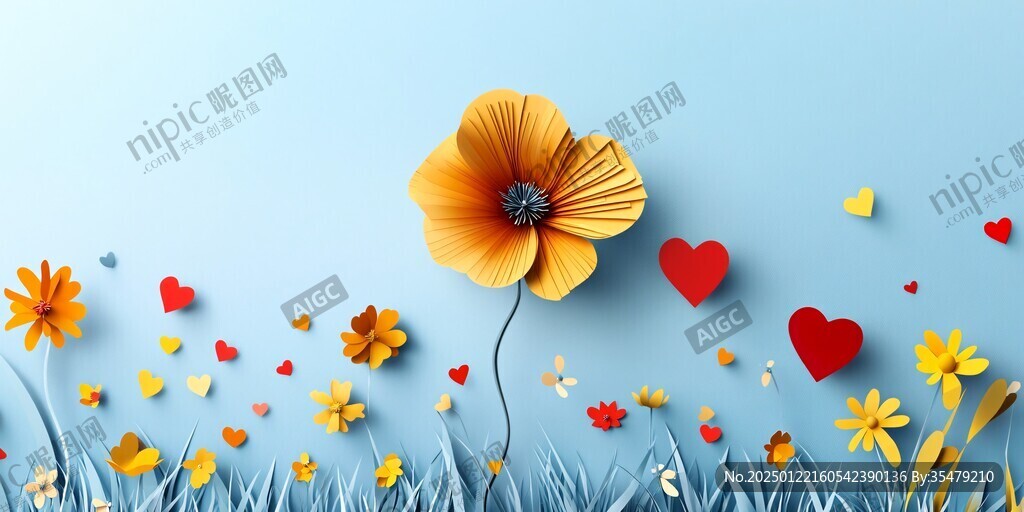 浮雕花卉與愛心3d