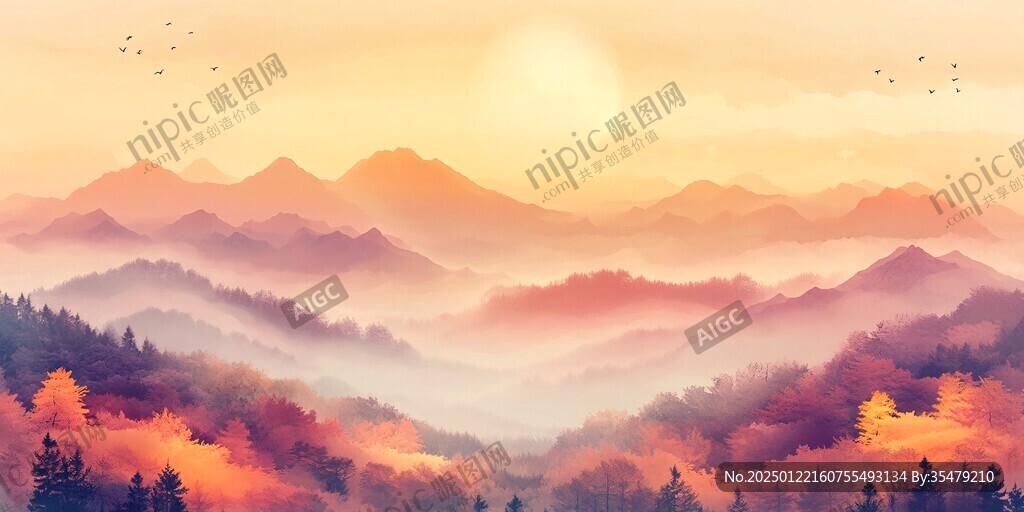 秋景山水畫