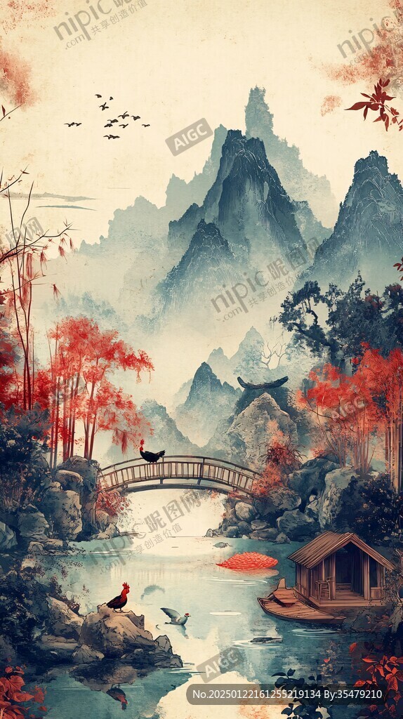 古風(fēng)秋天景色插畫