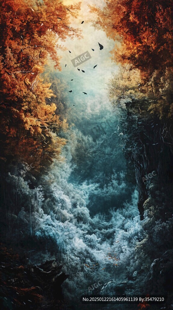 夢幻油畫楓葉背景