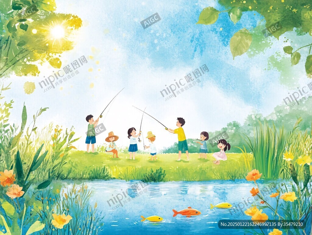 兒童釣魚圖片