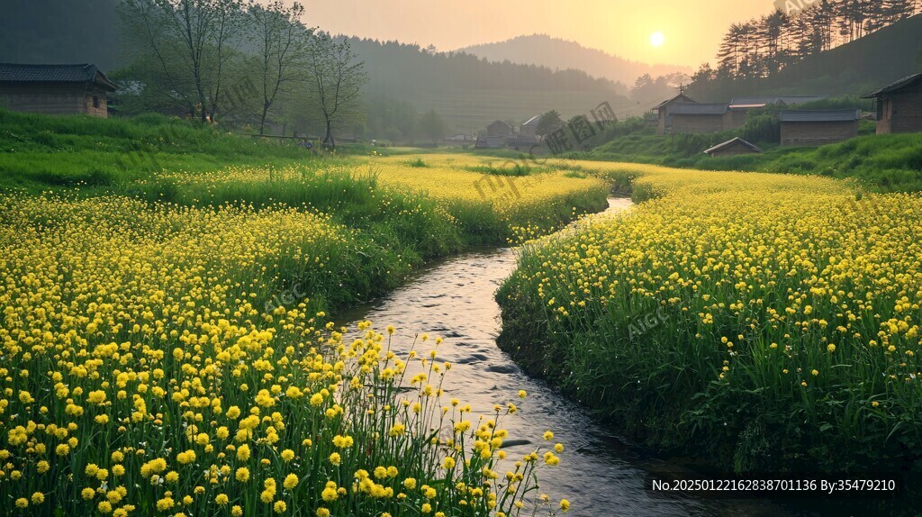 小河兩岸菜花黃