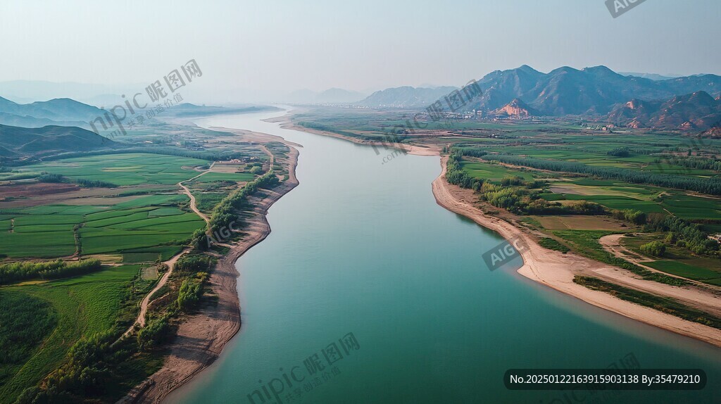 航拍渭河河流