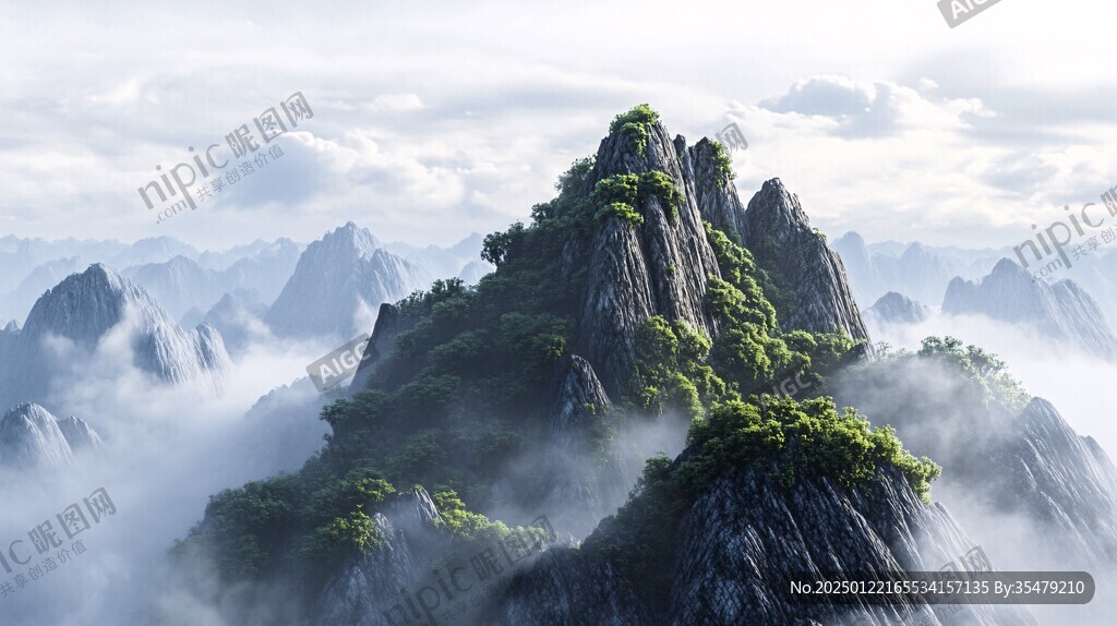 禪意山水山峰云霧風景
