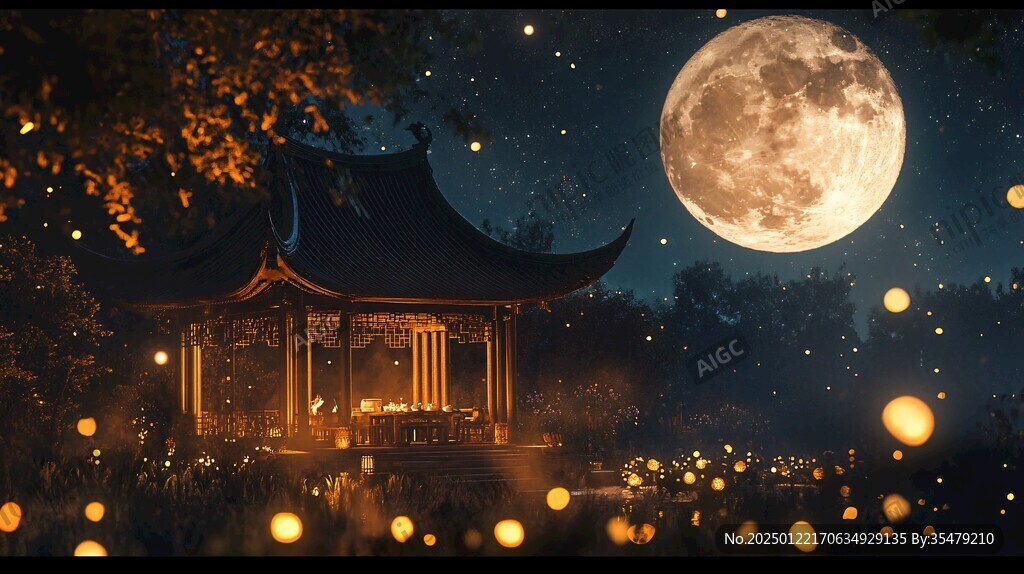 中秋節夜光荷花涼亭