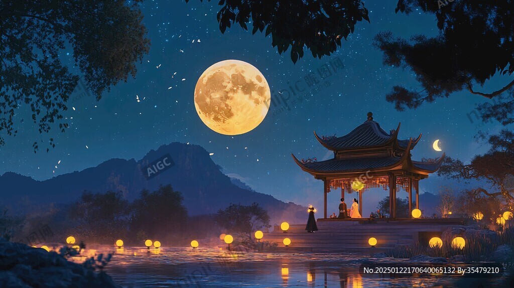 中秋涼亭賞月圖