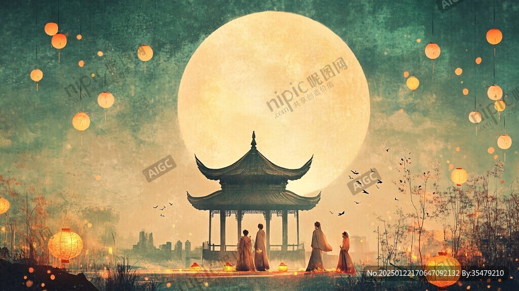 中秋古裝插畫