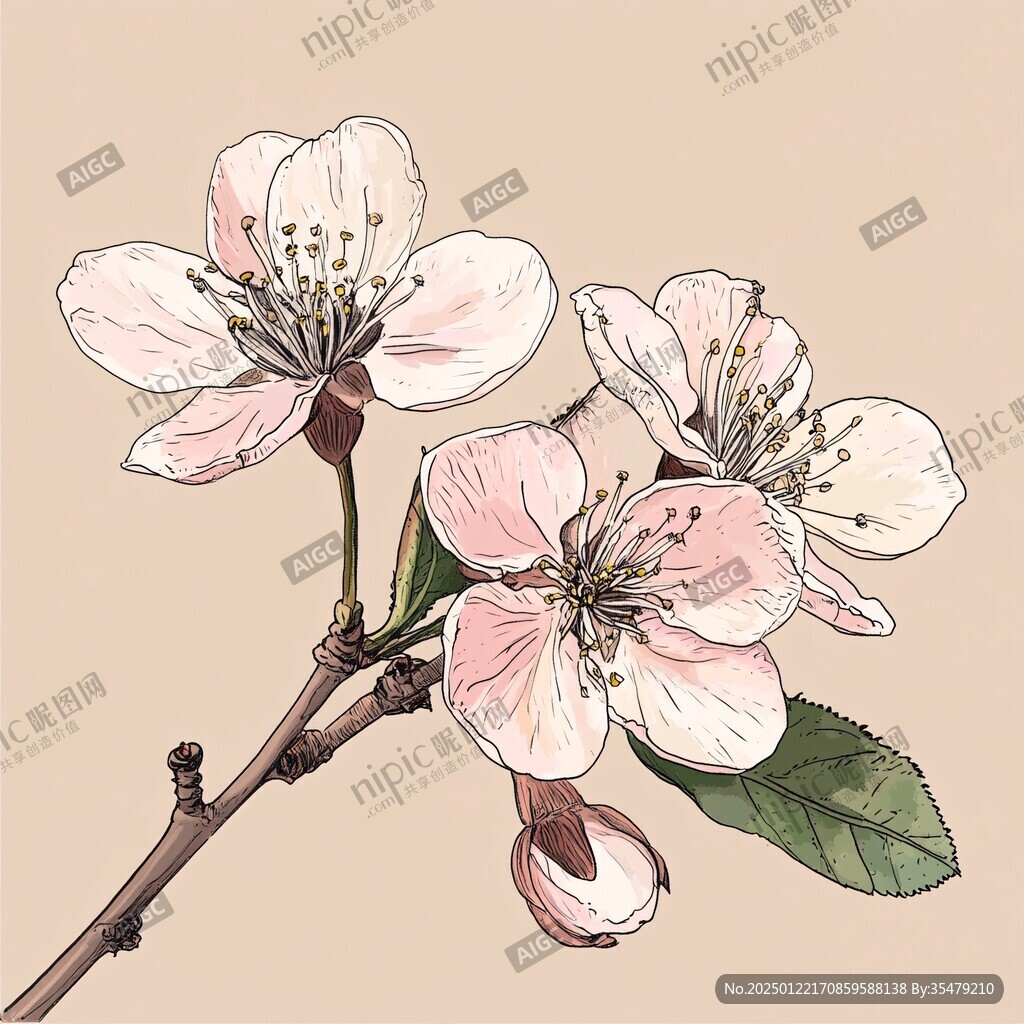 蘋果花插畫